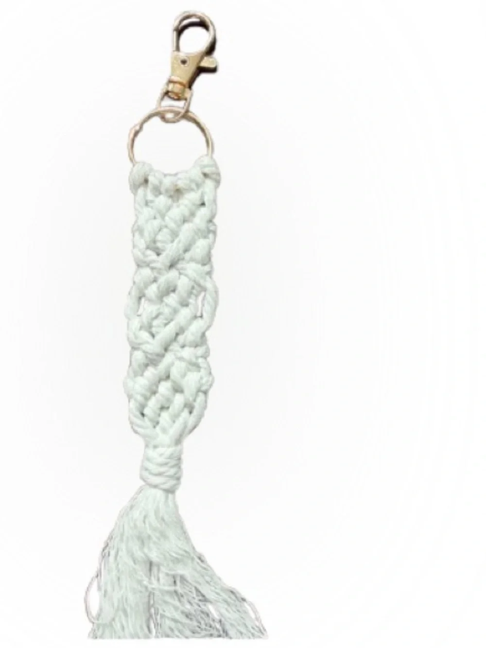 Macramé Keychain-Boho White with Gold Hardware